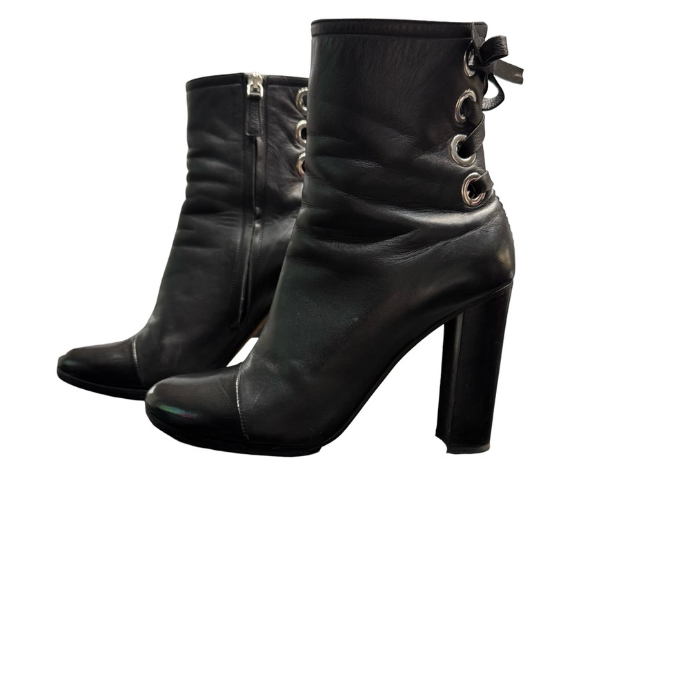 Proenza Schouler Black Nappa Leather Eyelet Heeled Boots Womens 39 US 8.5 Luxury